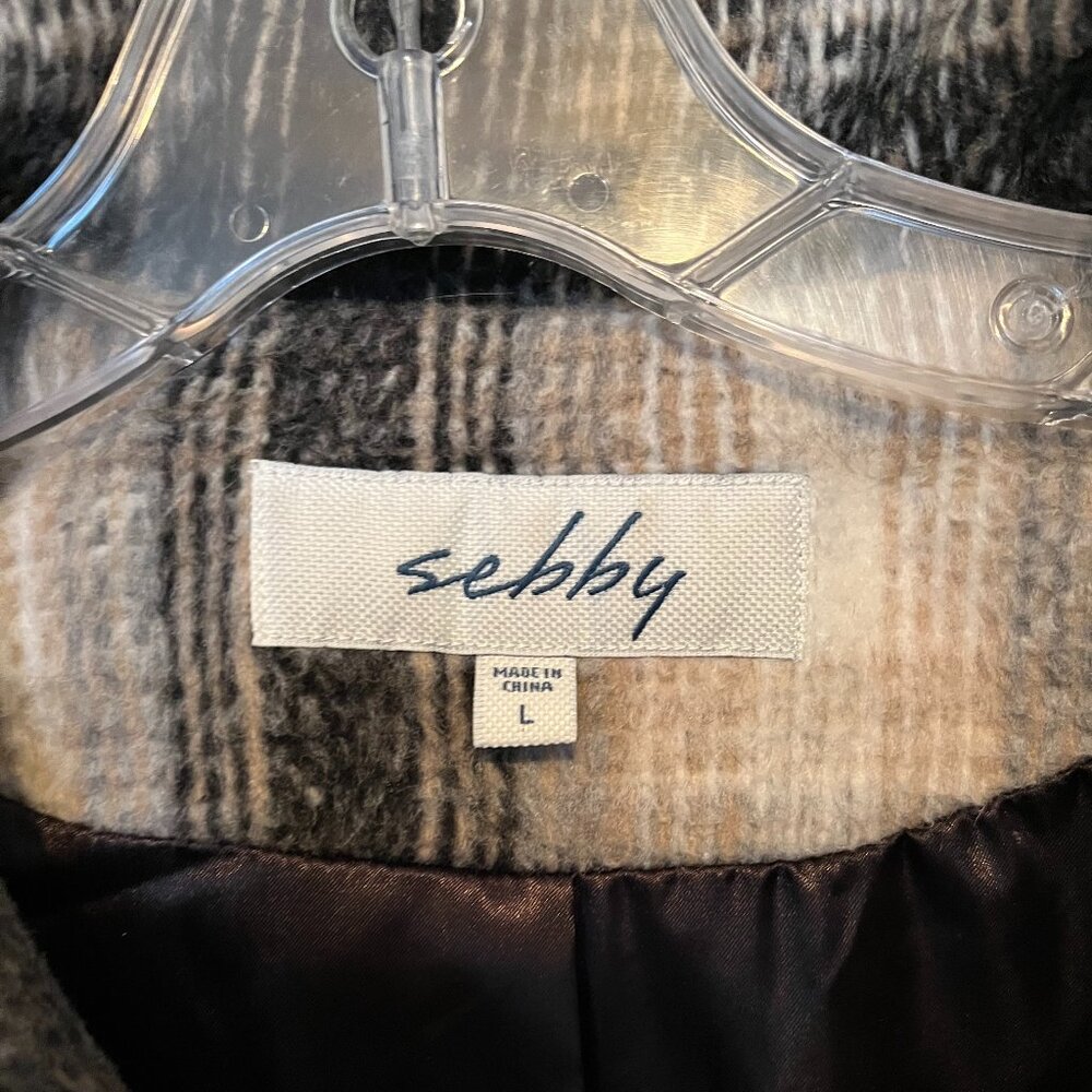 Sebby Women's Shacket, Black, White & Tan Plaid, Size L - Picture 4 of 7